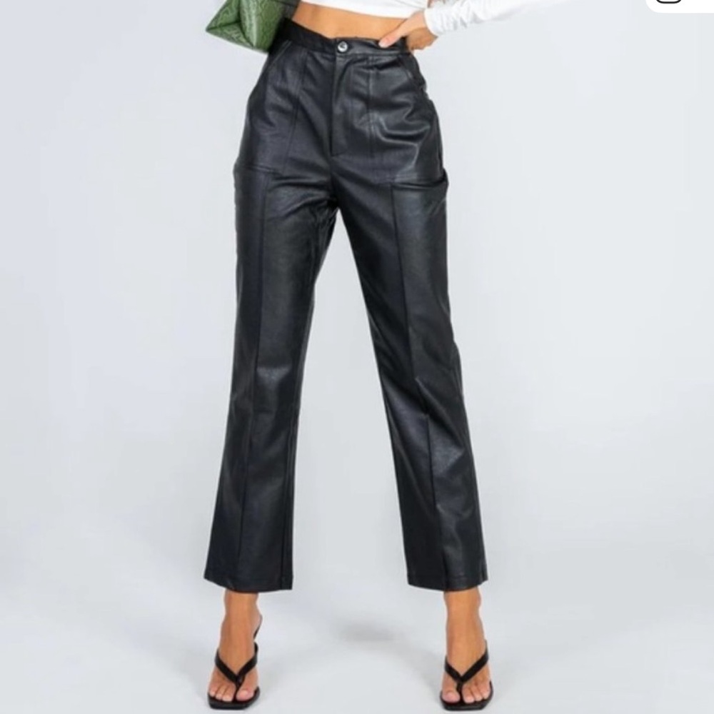 Princess Polly black vegan leather Women's Black High-Waisted Pants